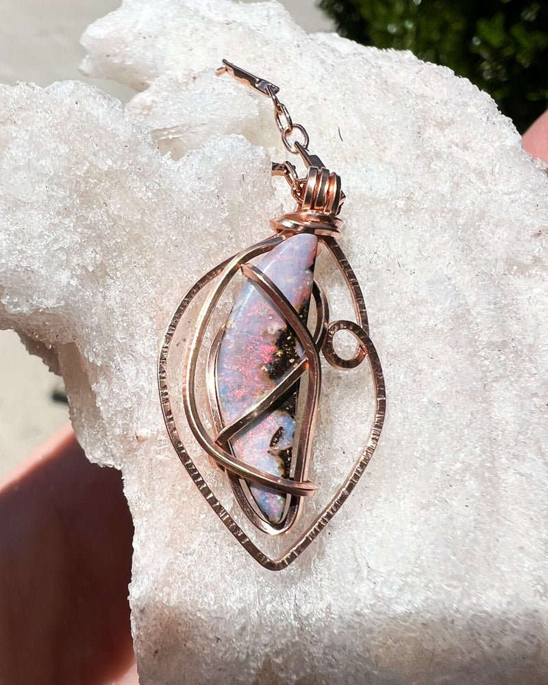 Boulder Opal Crystal Wire Wrapped Necklace
