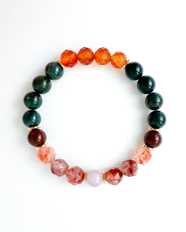 Kunzite · Faceted Lepidocrocite · Red Bloodstone · Green Bloodstone · Faceted Carnelian - Fertility Bracelet