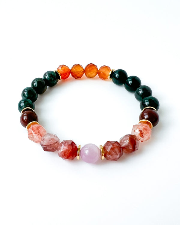Kunzite · Faceted Lepidocrocite · Red Bloodstone · Green Bloodstone · Faceted Carnelian - Fertility Bracelet