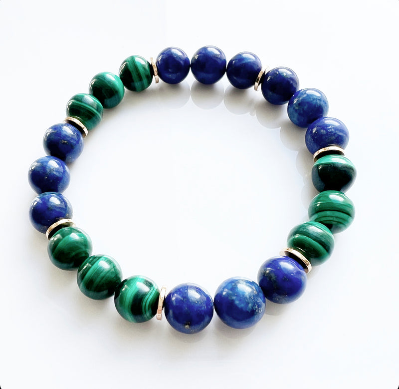 Lapis Lazuli + Malachite Crystal Bracelet - Intuitive Heart