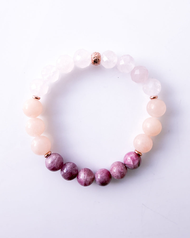 Pink Tourmaline · Peach Chalcedony · Rose Quartz Crystal Bracelet - Feminine Light