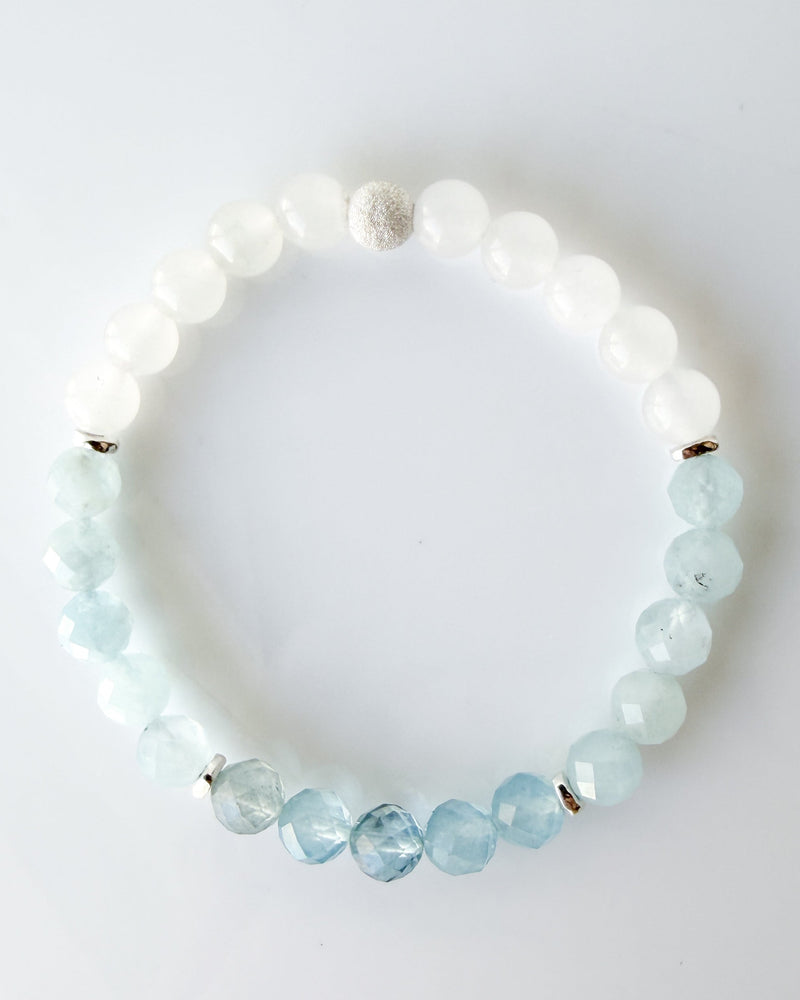 Aquamarine + White Jade Crystal Bracelet - Stillwater