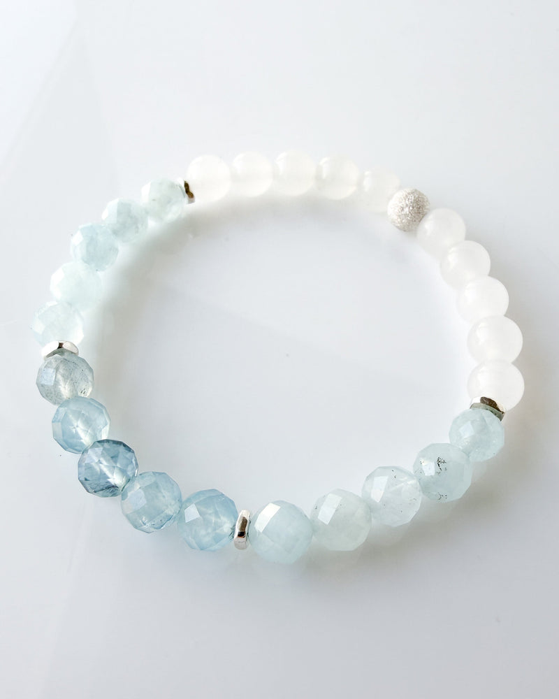 Aquamarine + White Jade Crystal Bracelet - Stillwater