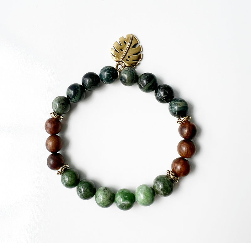 Brazilian Jade, Kambaba Jasper and Rosewood crystal bracelet