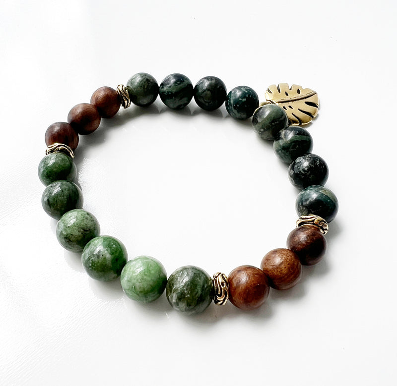 Brazilian Jade, Kambaba Jasper and Rosewood crystal bracelet