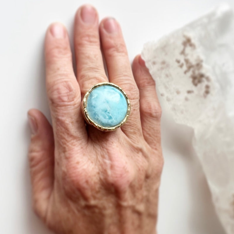 Larimar Full Moon 24K Gold Dipped Ring