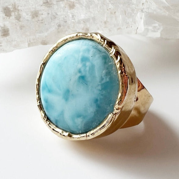 Larimar Full Moon 24K Gold Dipped Ring