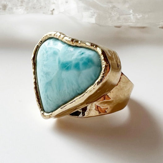 Larimar Heart 24K Gold Dipped Ring