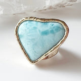 Larimar Heart 24K Gold Dipped Ring