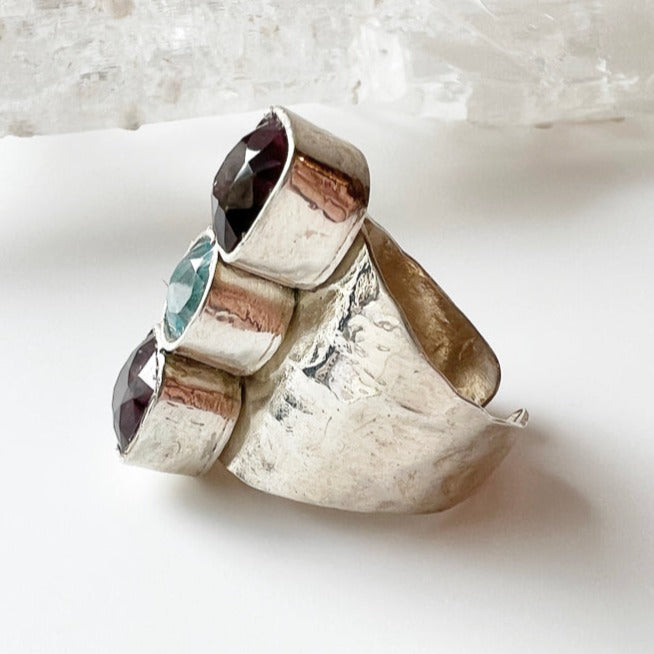 London Blue Topaz + Garnet Sterling Silver Ring