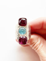 London Blue Topaz + Garnet Sterling Silver Ring