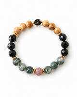 Palo Santo · Black Tourmaline · Moss Agate · Rose Quartz Bracelet - Rooted Wanderer