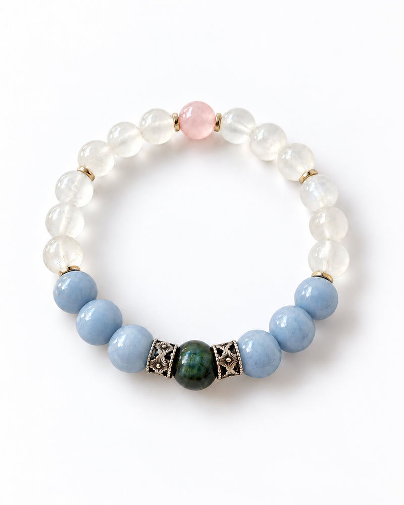Seraphinite · Angelite · Rainbow Moonstone · Selenite · Rose Quartz Crystal Bracelet - Ever With Me