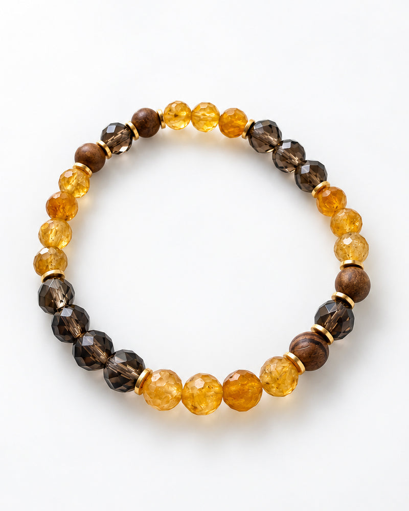 Golden Tourmaline · Smoky Quartz · Sandalwood Crystal Bracelet - Fall Equinox