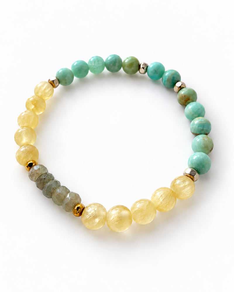 Yellow Aquamarine · Honey Calcite · Hemimorphite Crystal Bracelet - Self Led