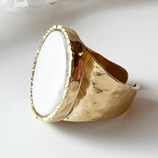 Full Moon Mother of Pearl 24K Gold Dipped Ring