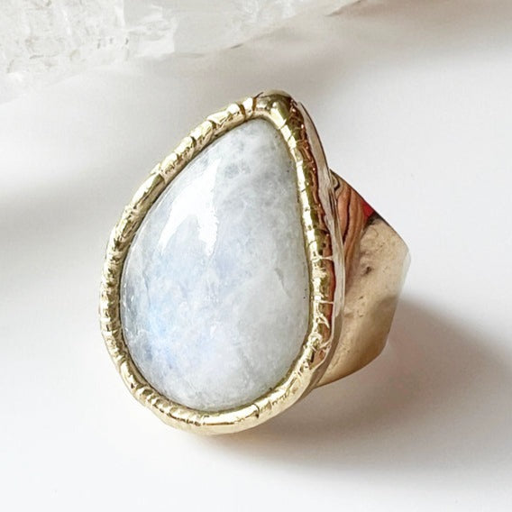 Rainbow Moonstone 24K Gold Dipped Ring