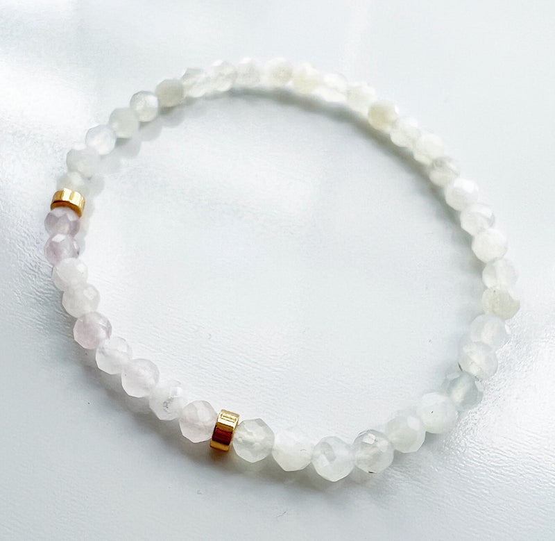 Moonstone + Rose Quartz Crystal Bracelet - Rose Petal
