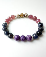 Charoite · Blue Rutile Quartz · Blue Rose Quartz · Wood Opal - Rochelle Crystal Bracelet