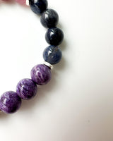 Charoite · Blue Rutile Quartz · Blue Rose Quartz · Wood Opal - Rochelle Crystal Bracelet