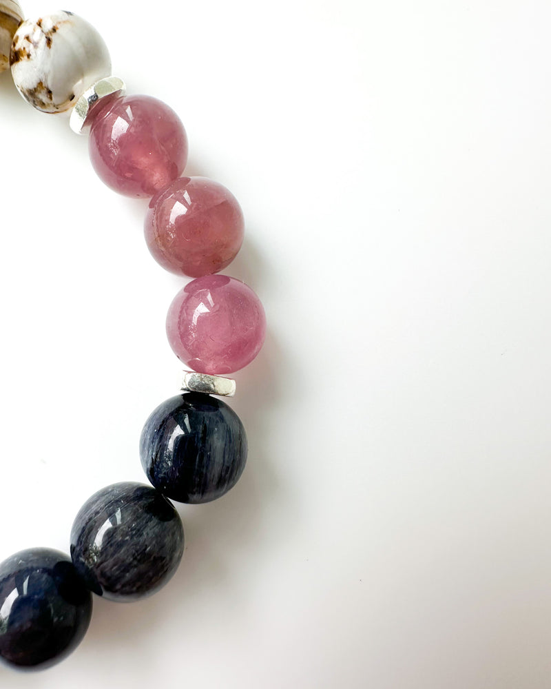Charoite · Blue Rutile Quartz · Blue Rose Quartz · Wood Opal - Rochelle Crystal Bracelet