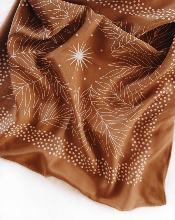 100% Silk Bandana Scarf - Tropical Palms Amber