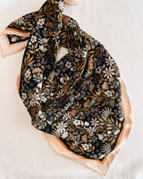 100% Silk Bandana Scarf - Midnight Garden Floral