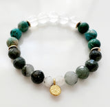 Chrysocolla · Bloodstone · Rainbow Moonstone crystal bracelet