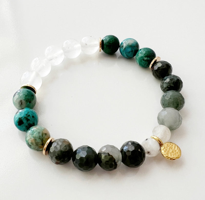Chrysocolla · Bloodstone · Rainbow Moonstone crystal bracelet