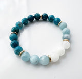 Blue Apatite + Aquamarine + Rainbow moonstone Crystal Bracelet - Optimism