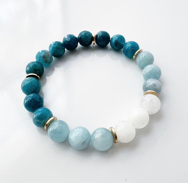 Blue Apatite + Aquamarine + Rainbow moonstone Crystal Bracelet - Optimism