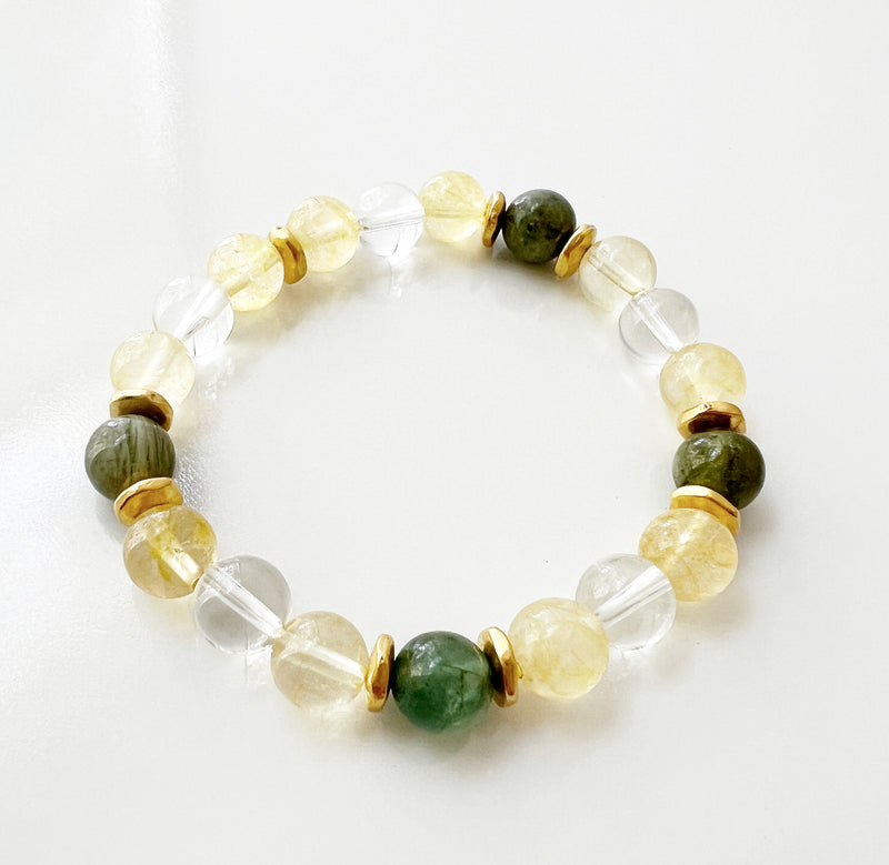 Green Apatite · Citrine · Clear Quartz Crystal Bracelet - Success