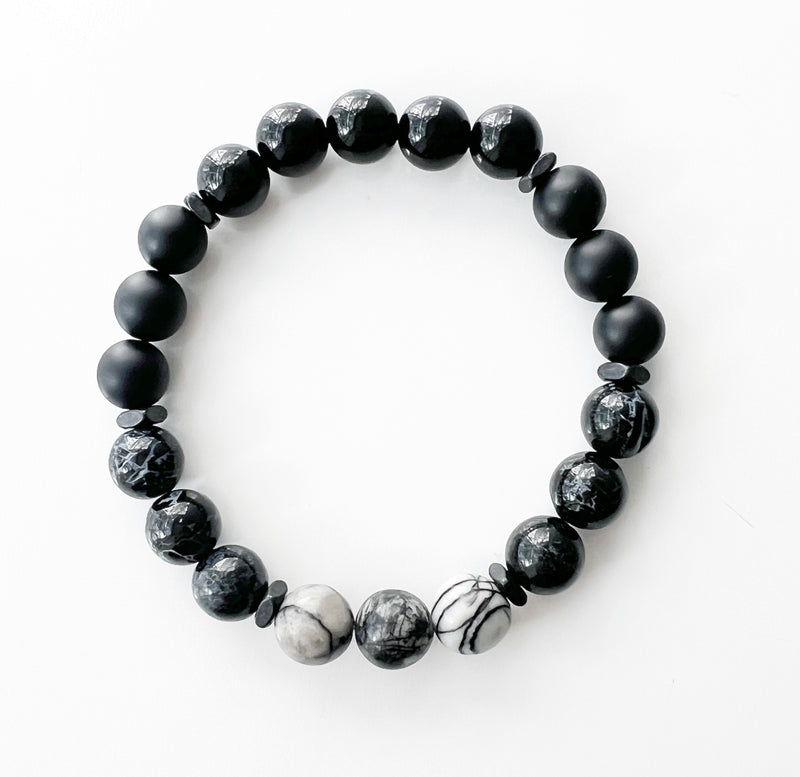 Black Tourmaline + Onyx + Jasper Crystal Bracelet - Tranquility