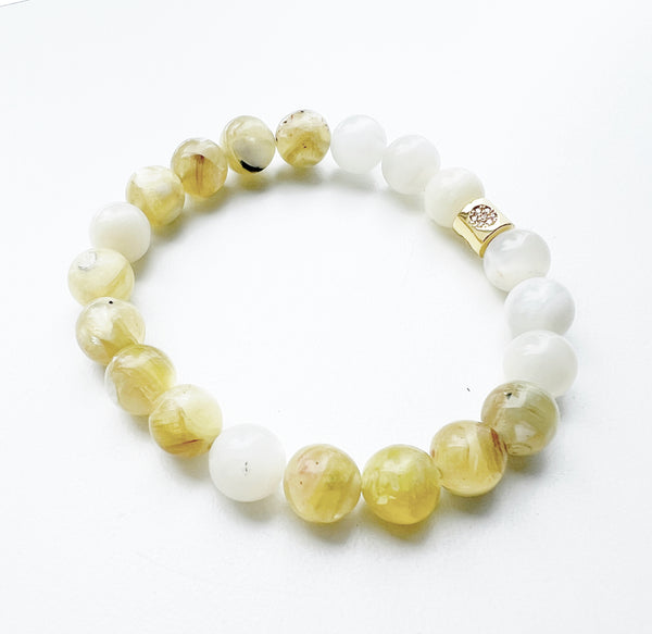 Golden Mica Lepidolite + Moonstone Crystal Bracelet - Sunny Days
